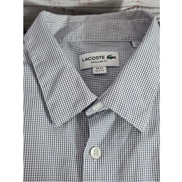 Lacoste men's button up long sleeve Blue/white checkered size 44 - Picture 6 of 7